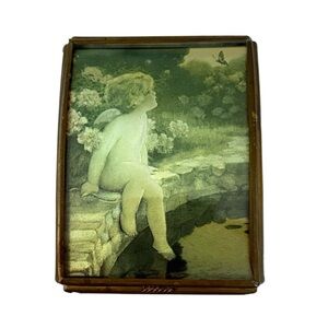 Beautiful Handcrafted Via Vermont Made in Mexico Glass Trinket Box Cherub